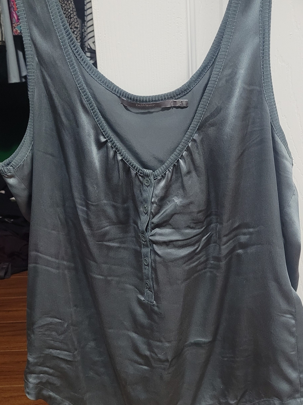 Satin Scoop Neck Tank Top in Slate Gray